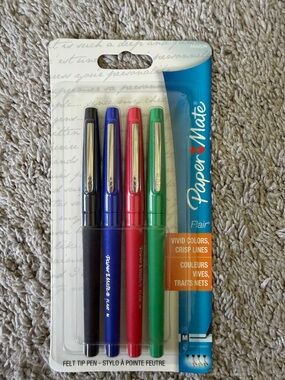 Paper Mate Flair Felt Tip Pens - 4-Pack (Black, Blue, Red, Green)